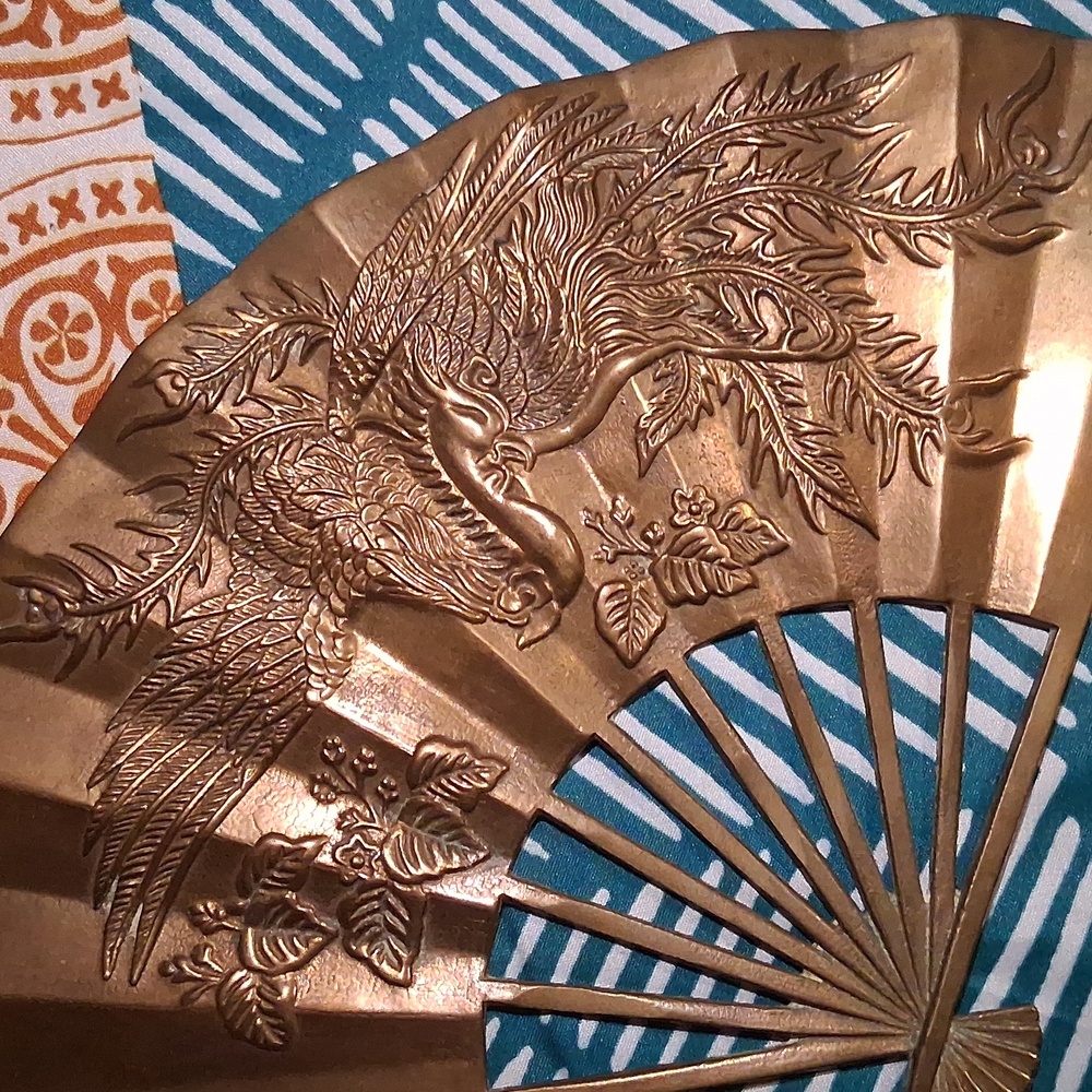 Vintage Brass Fan With Phoenix - Picture 2 of 3